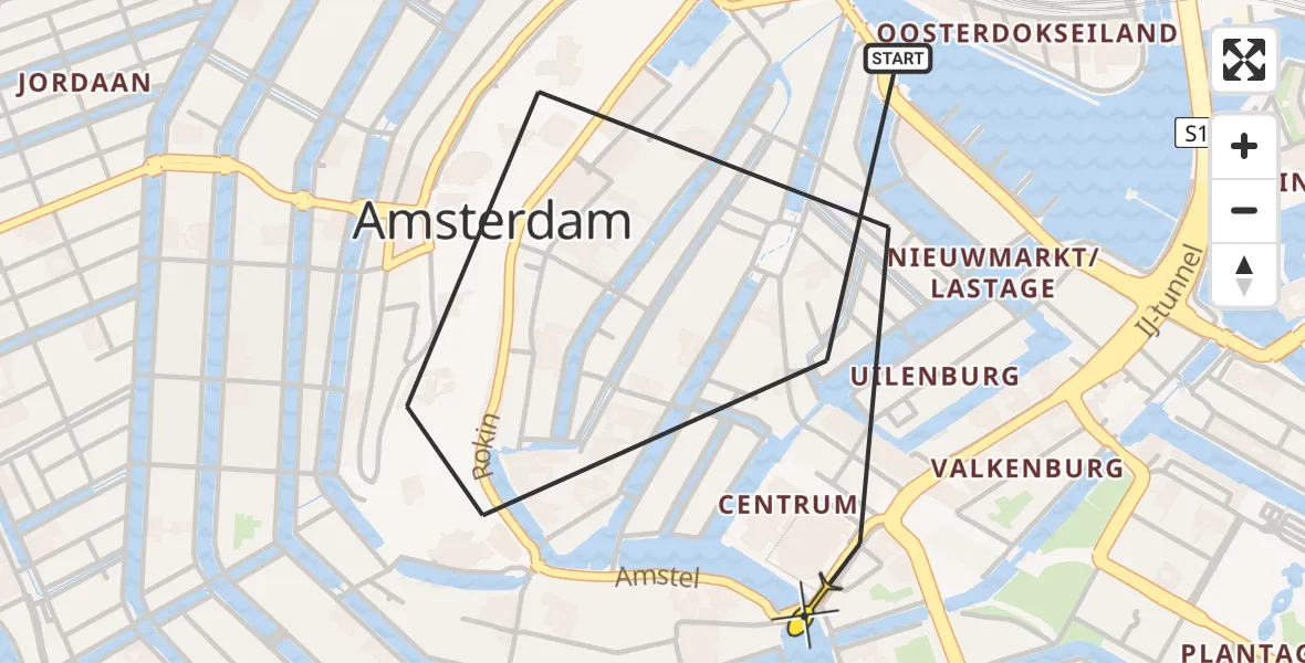 Vluchtroute Politiehelikopter van Amsterdam naar Amsterdam