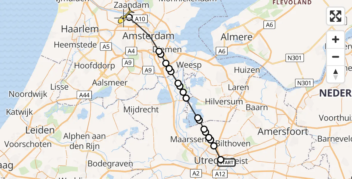 Routekaart van de vlucht: Lifeliner 1 naar Amsterdam Heliport, Leuvenlaan