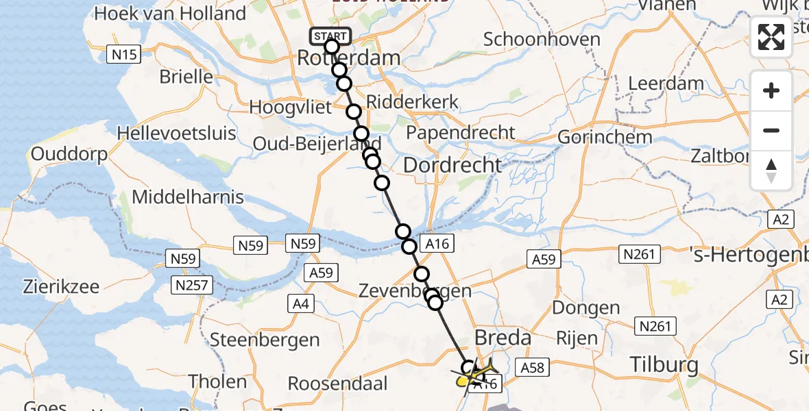 Routekaart van de vlucht: Lifeliner 2 naar Breda, Pilotenpad