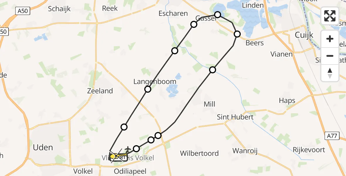 Routekaart van de vlucht: Lifeliner 3 naar Vliegbasis Volkel, Zeelandsedijk