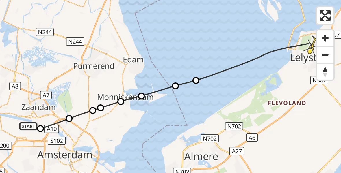 Routekaart van de vlucht: Lifeliner 1 naar Lelystad, Kompasweg