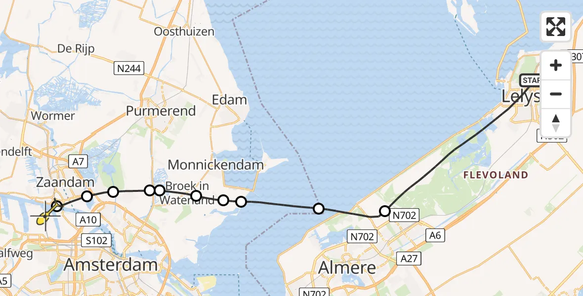 Routekaart van de vlucht: Lifeliner 1 naar Amsterdam Heliport, Karveel 07