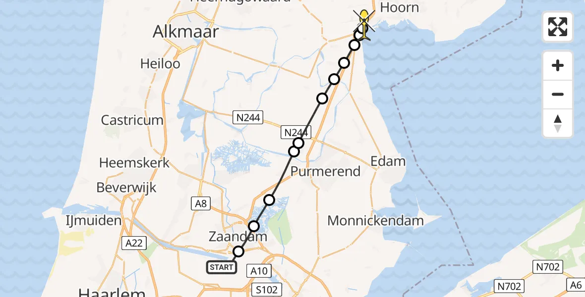 Routekaart van de vlucht: Lifeliner 1 naar Hoorn, Elbaweg