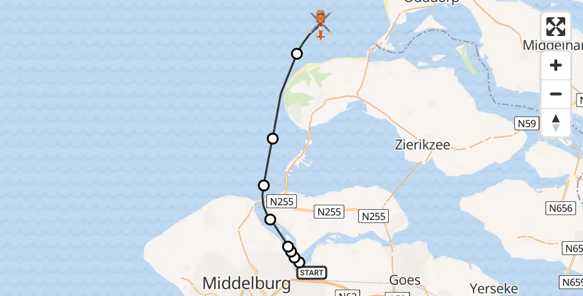 Vluchtroute Kustwachthelikopter Vliegveld Midden-Zeeland - , 17 december 2024, 09:39