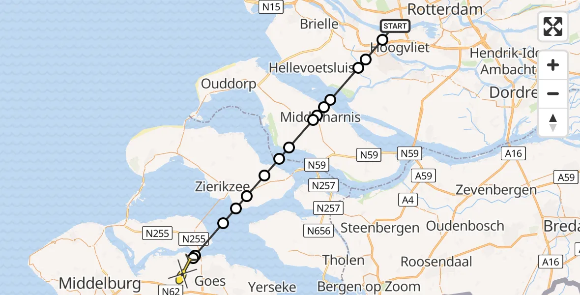 Routekaart van de vlucht: Lifeliner 2 naar Wolphaartsdijk, Heerenpolderweg