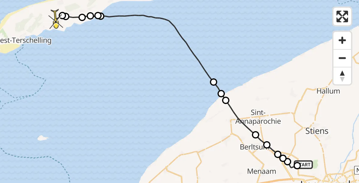 Routekaart van de vlucht: Ambulancehelikopter naar Midsland, Ingelumer Feart