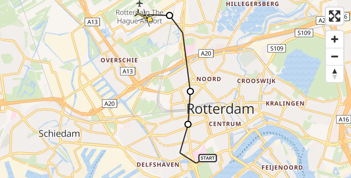 Routekaart van de vlucht: Lifeliner 2 naar Rotterdam The Hague Airport, Brandenburgbaan