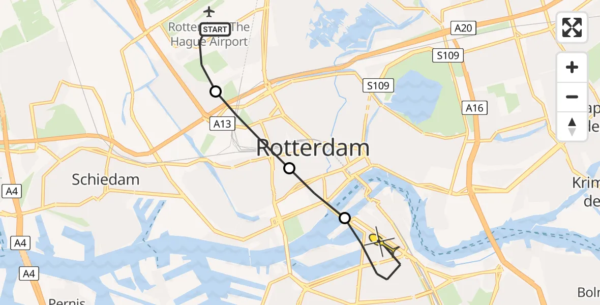 Routekaart van de vlucht: Lifeliner 2 naar Rotterdam, Deelenpad