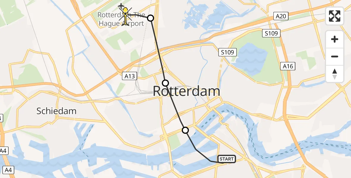 Routekaart van de vlucht: Lifeliner 2 naar Rotterdam The Hague Airport, Brandenburgbaan