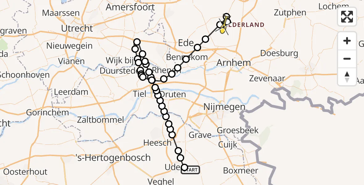 Routekaart van de vlucht: Politiehelikopter naar Hoenderloo, Manenwolf