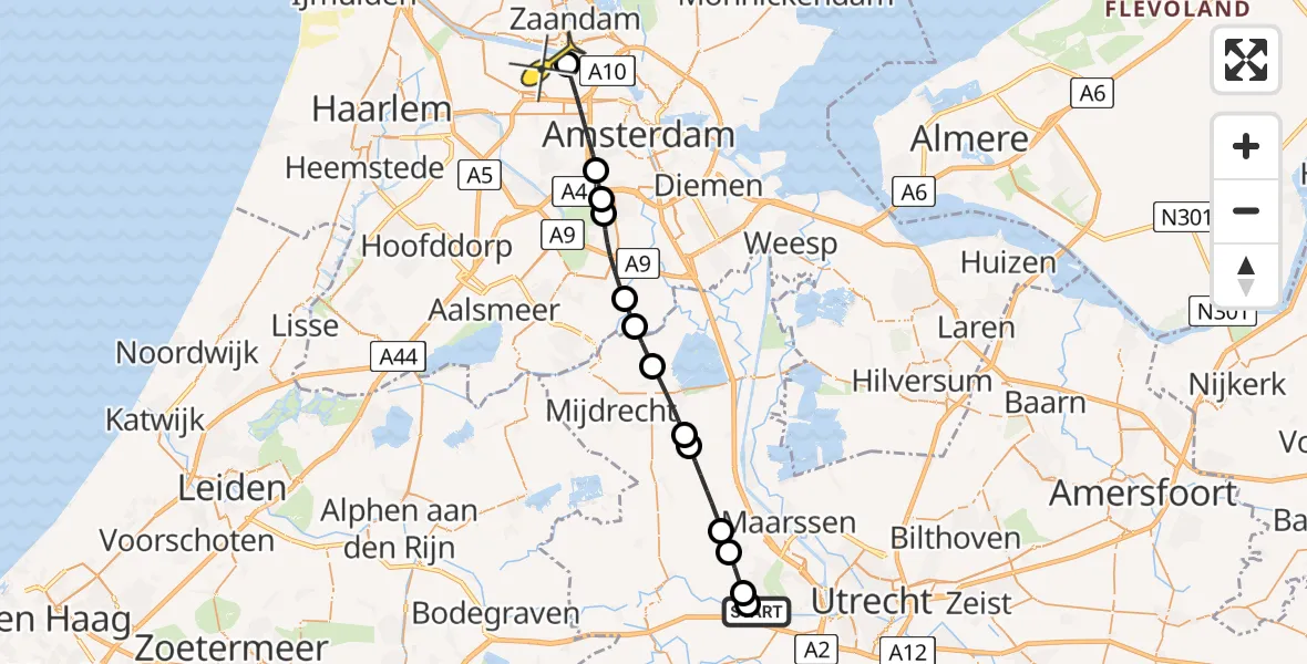 Routekaart van de vlucht: Lifeliner 1 naar Amsterdam Heliport, Parkweg