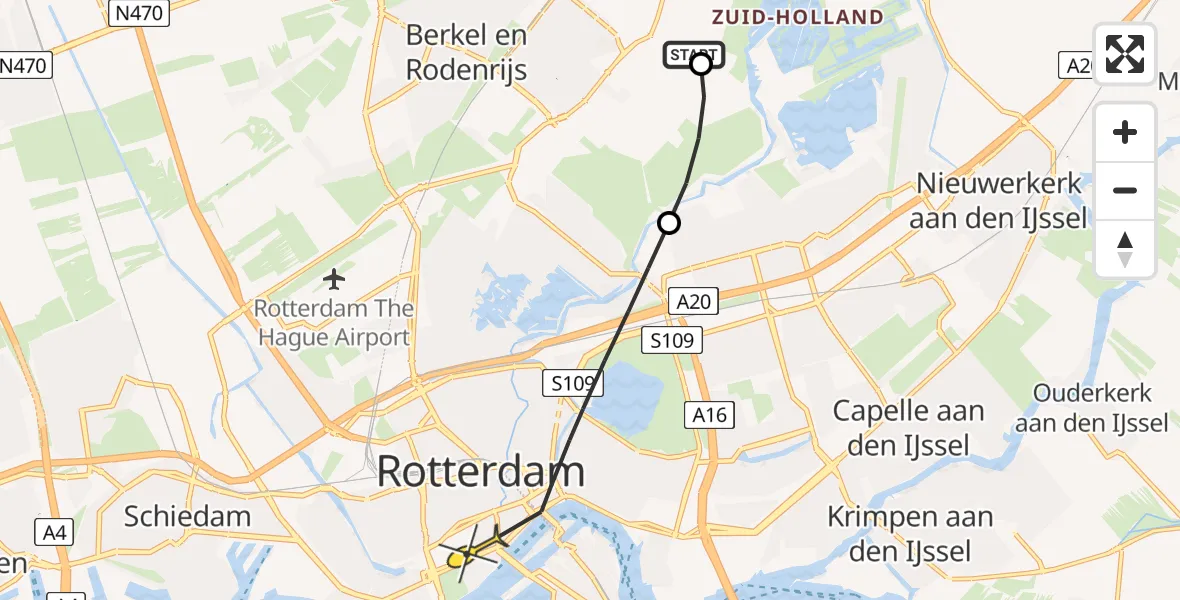 Routekaart van de vlucht: Lifeliner 2 naar Erasmus MC, Hoeksekade