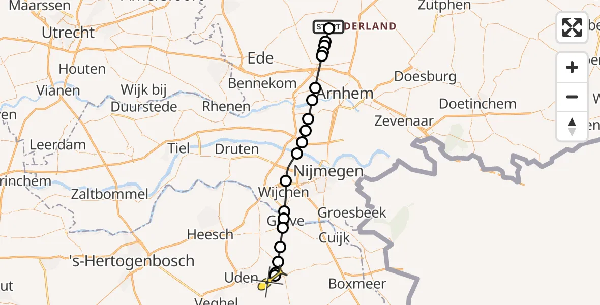 Routekaart van de vlucht: Politieheli naar Vliegbasis Volkel, Heiweg