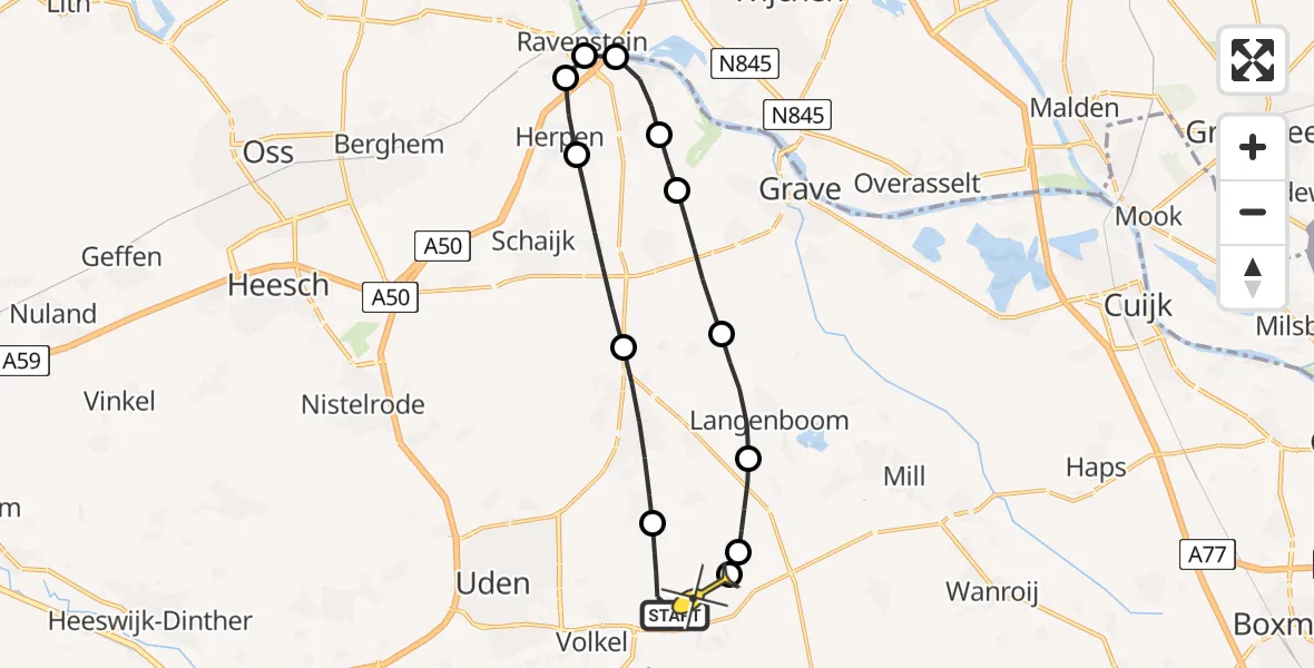 Routekaart van de vlucht: Lifeliner 3 naar Vliegbasis Volkel, Zeelandsedijk