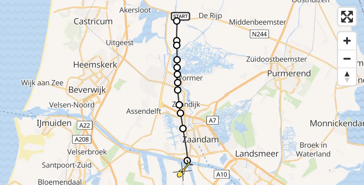 Routekaart van de vlucht: Lifeliner 1 naar Amsterdam Heliport, Burgemeester Dalenbergstraat