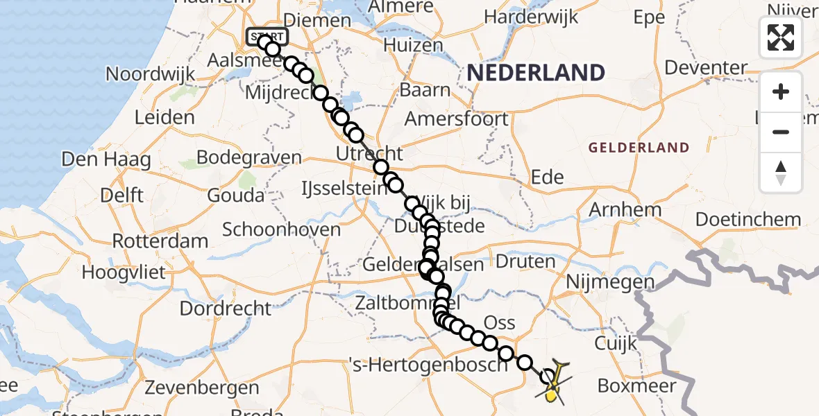 Vluchtroute Politiehelikopter van Schiphol naar Vliegbasis Volkel