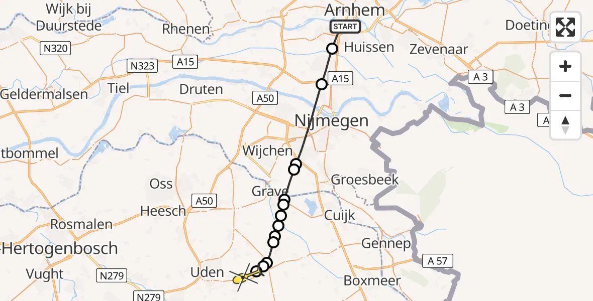 Routekaart van de vlucht: Lifeliner 3 naar Vliegbasis Volkel, Hennepstraat