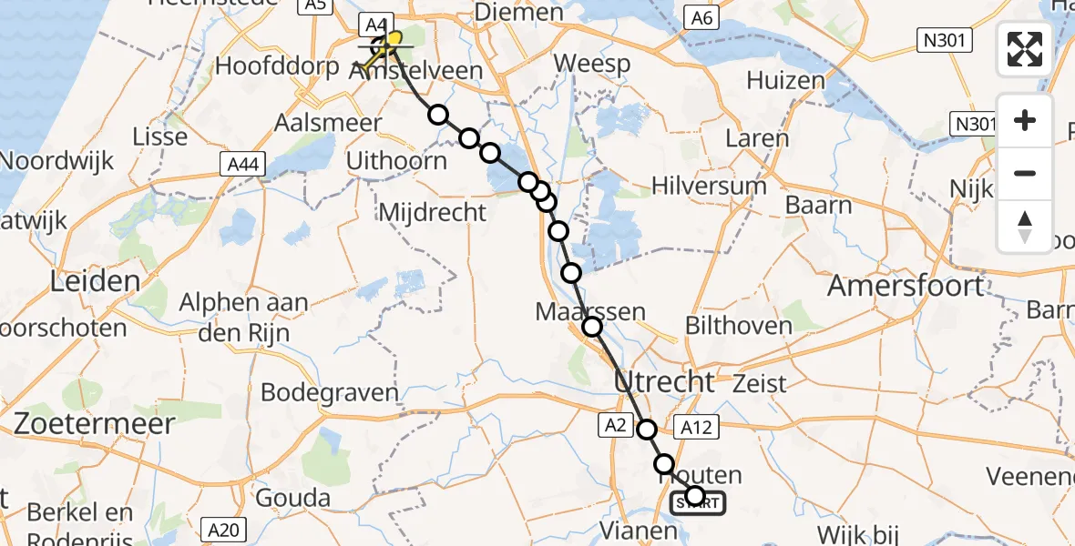 Routekaart van de vlucht: Politieheli naar Schiphol, Groene Hoon