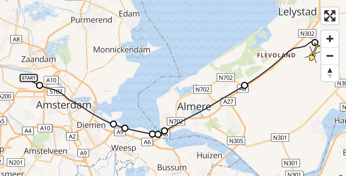 Routekaart van de vlucht: Lifeliner 1 naar Lelystad Airport, Westhaven