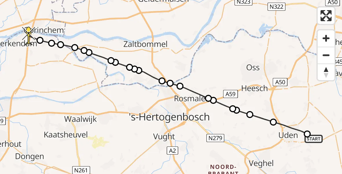 Routekaart van de vlucht: Lifeliner 3 naar Sleeuwijk, Vliegeniersstraat