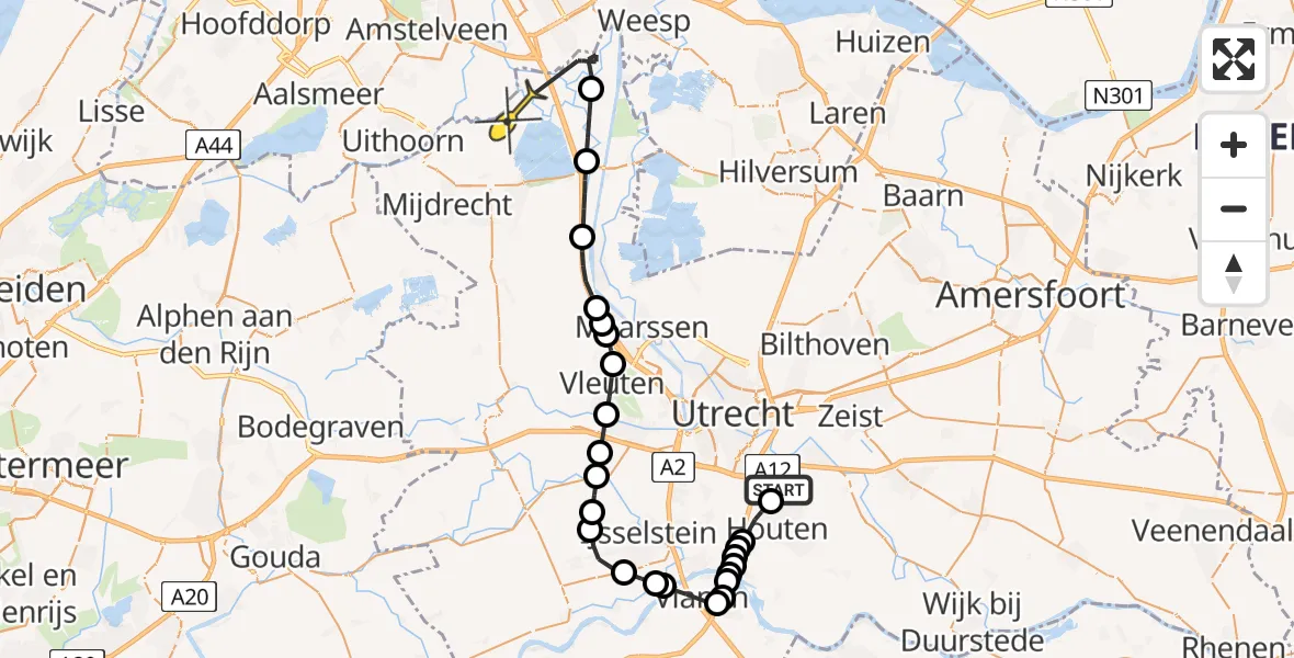 Routekaart van de vlucht: Politieheli naar Abcoude, Utrechtseweg