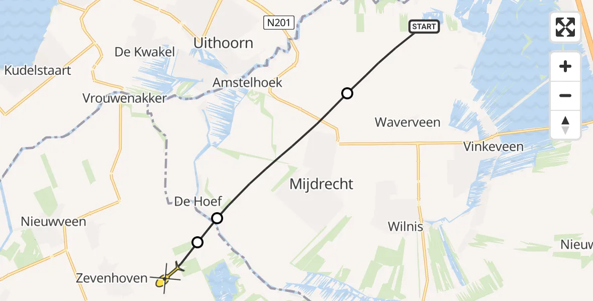 Routekaart van de vlucht: Politieheli naar Zevenhoven, Botsholsedwarsweg