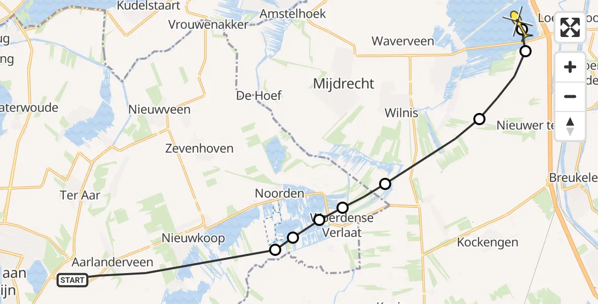 Routekaart van de vlucht: Politieheli naar Vinkeveen, Nieuwkoopseweg