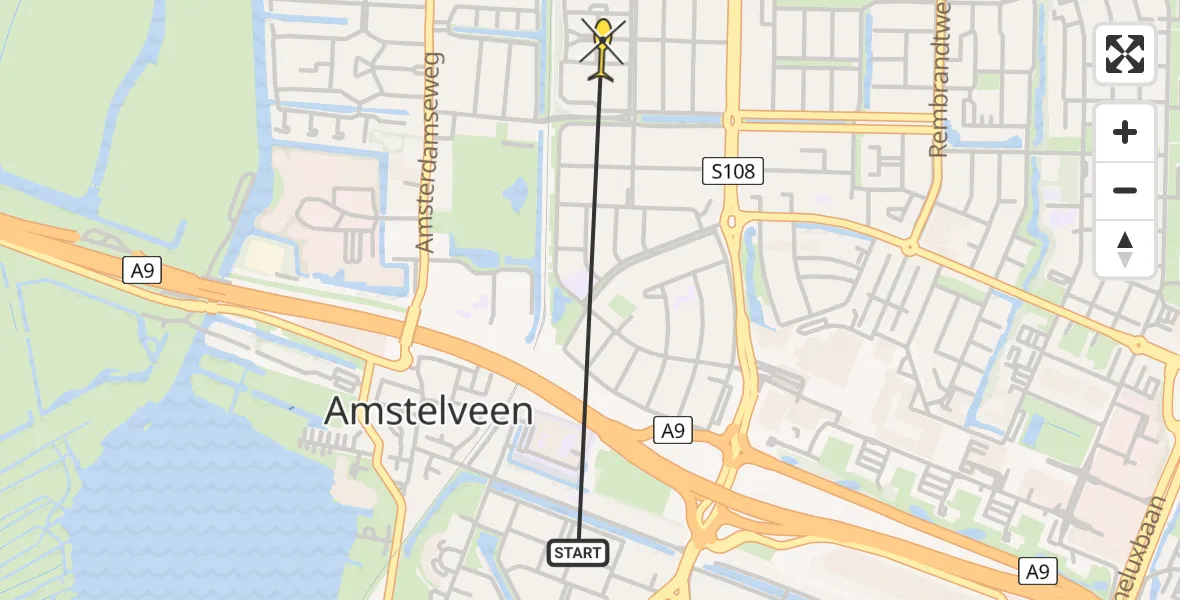 Routekaart van de vlucht: Politiehelikopter naar Amstelveen, Van der Ghiessenstraat