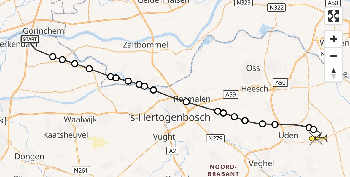 Routekaart van de vlucht: Lifeliner 3 naar Vliegbasis Volkel, De Nieuwe Roef