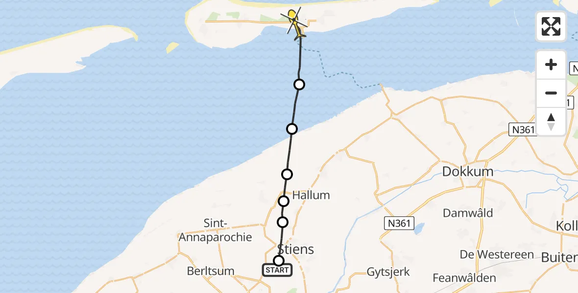 Routekaart van de vlucht: Ambulancehelikopter naar Nes, Buerefinne