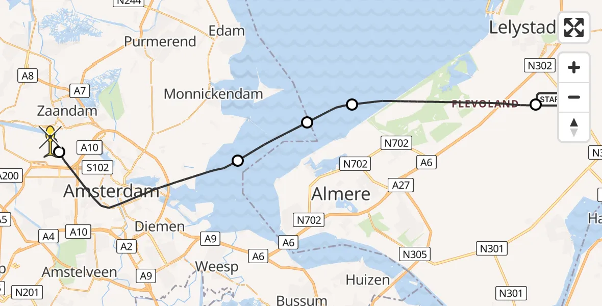 Routekaart van de vlucht: Lifeliner 1 naar Amsterdam Heliport, Talingweg