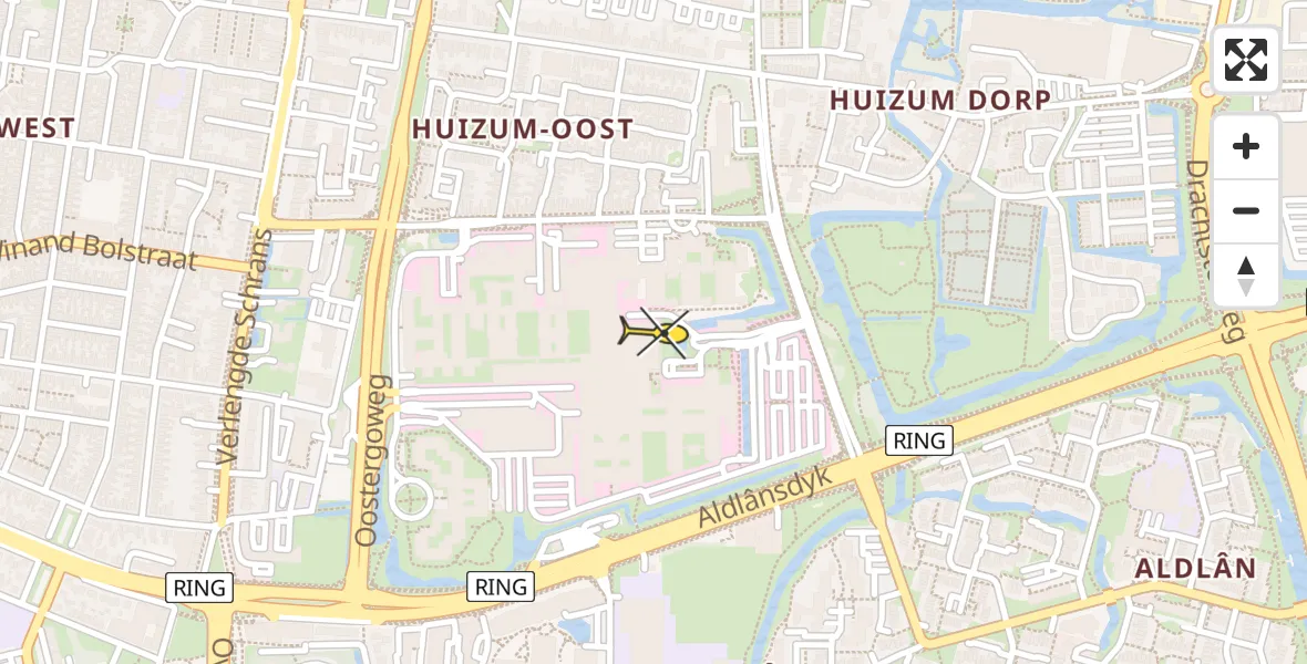 Routekaart van de vlucht: Ambulancehelikopter naar Leeuwarden