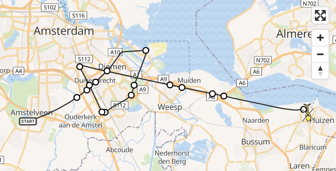 Routekaart van de vlucht: Politieheli naar Huizen, Meander