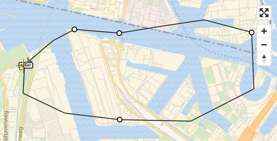 Routekaart van de vlucht: Lifeliner 1 naar Amsterdam Heliport, Maltaweg