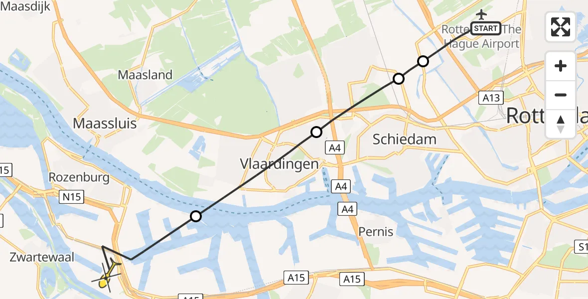 Routekaart van de vlucht: Lifeliner 2 naar Botlek, Achterdijk