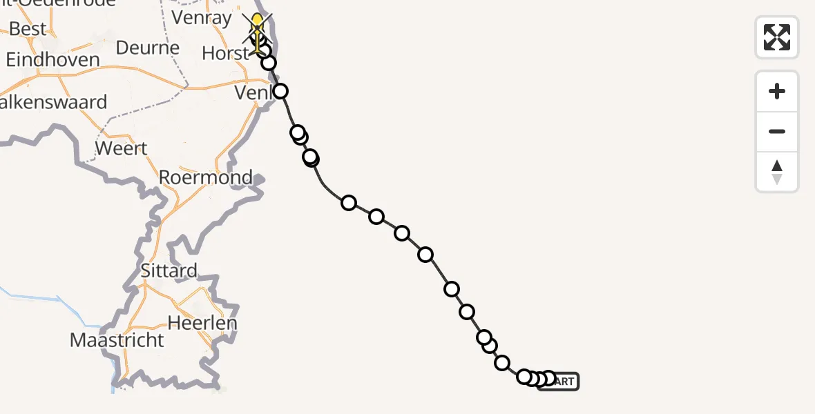 Routekaart van de vlucht: Traumahelikopter naar Broekhuizenvorst, Broekhuizerweg