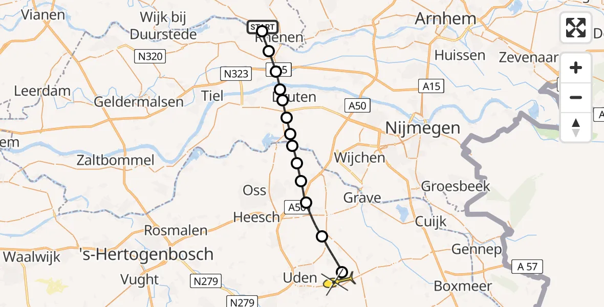 Routekaart van de vlucht: Lifeliner 3 naar Vliegbasis Volkel, Marsdijk