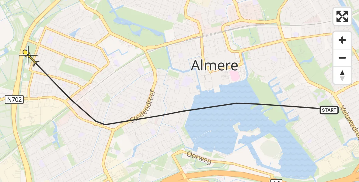 Routekaart van de vlucht: Politiehelikopter naar Almere, Tuschinskipad