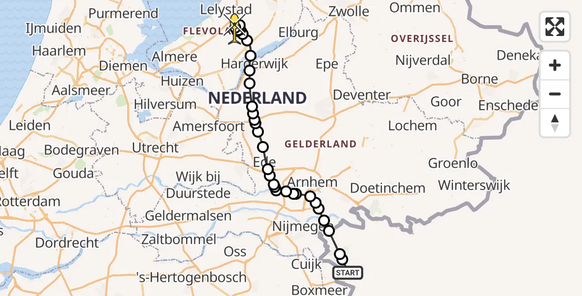 Routekaart van de vlucht: Traumaheli naar Lelystad Airport, Emoeweg