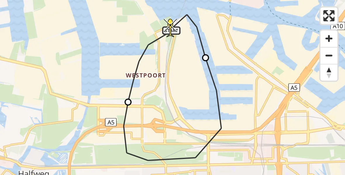 Routekaart van de vlucht: Lifeliner 1 naar Amsterdam Heliport, Amerikahavenweg