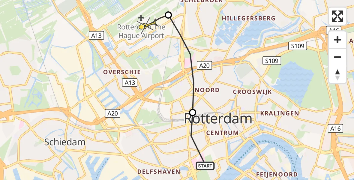 Routekaart van de vlucht: Lifeliner 2 naar Rotterdam The Hague Airport, Korte Bajonetstraat