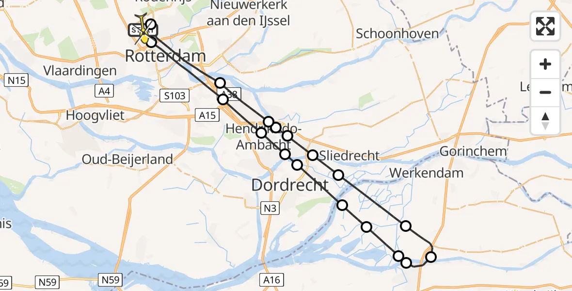 Routekaart van de vlucht: Lifeliner 2 naar Rotterdam The Hague Airport, Van der Duijn van Maasdamweg