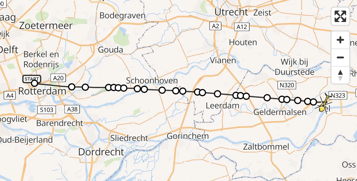 Routekaart van de vlucht: Lifeliner 2 naar Tiel, Hertenheuvel