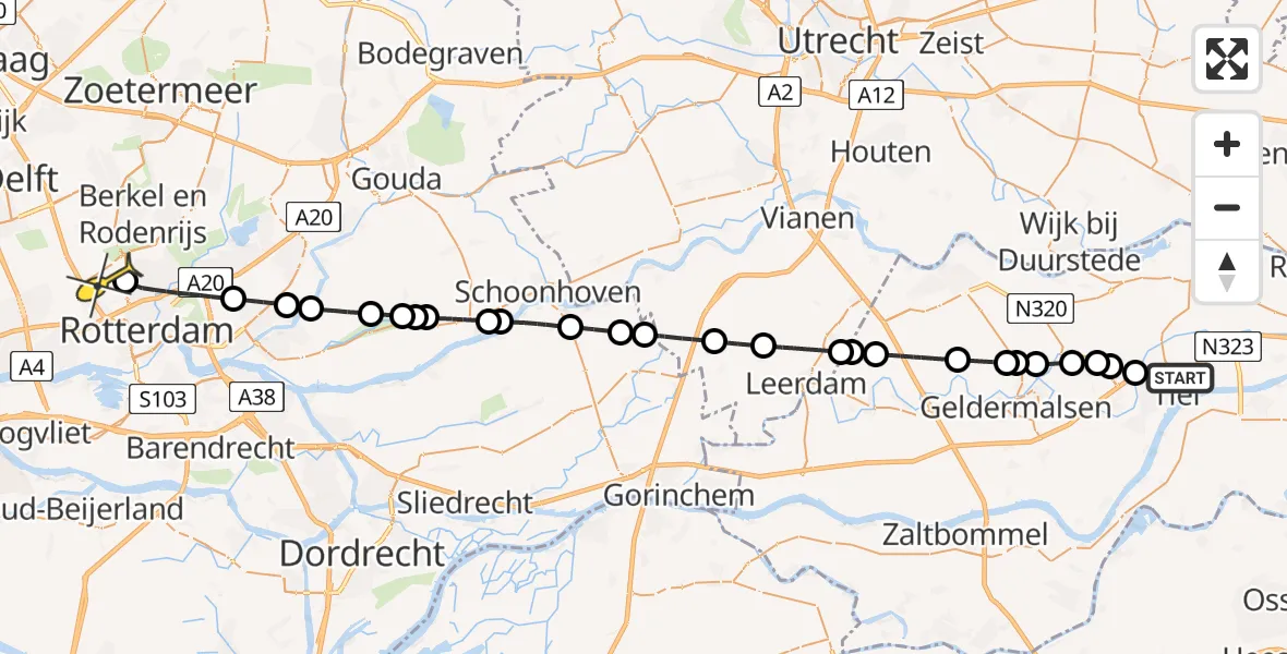 Routekaart van de vlucht: Lifeliner 2 naar Rotterdam The Hague Airport, Doode Linge