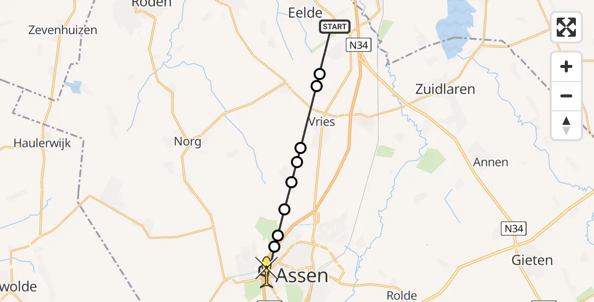 Routekaart van de vlucht: Lifeliner 4 naar Assen, Vissersweg