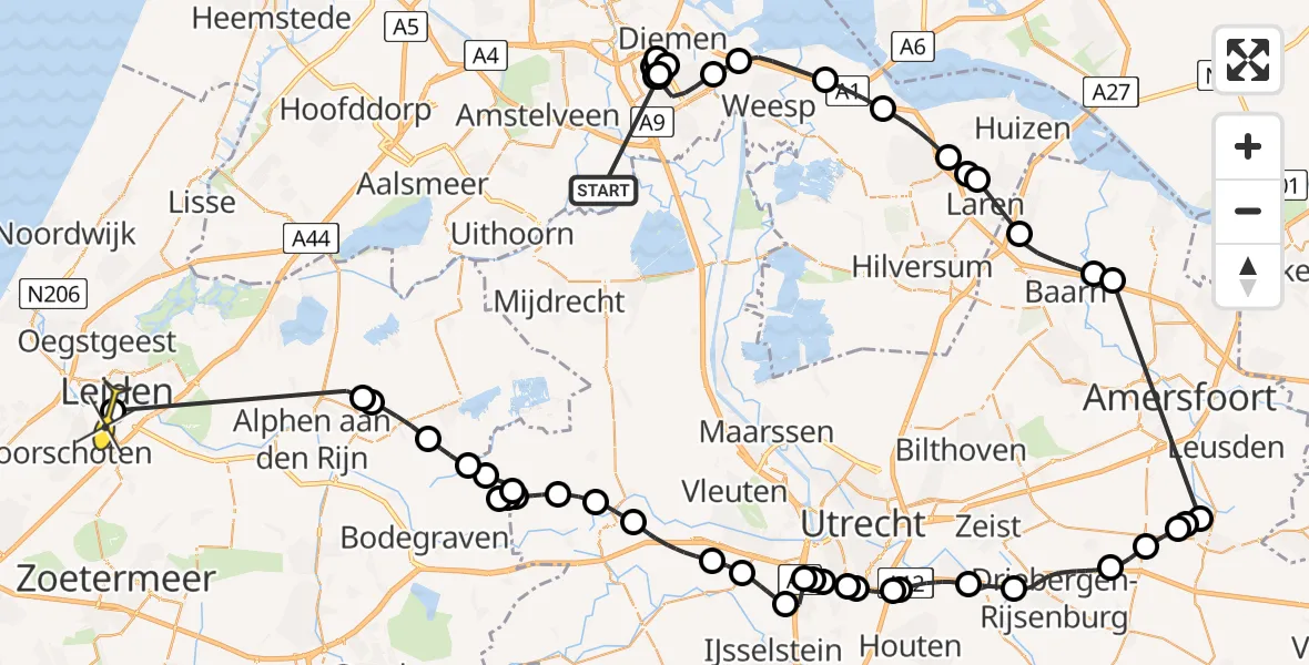 Routekaart van de vlucht: Politieheli naar Leiden, Zilvermeeuwpad