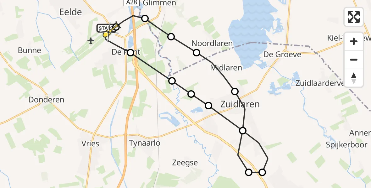 Routekaart van de vlucht: Lifeliner 4 naar Groningen Airport Eelde, Duinstraat