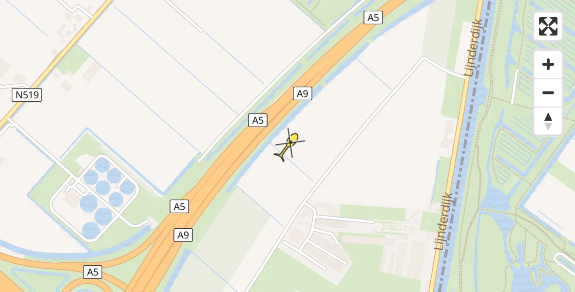 Routekaart van de vlucht: Politiehelikopter naar Lijnden