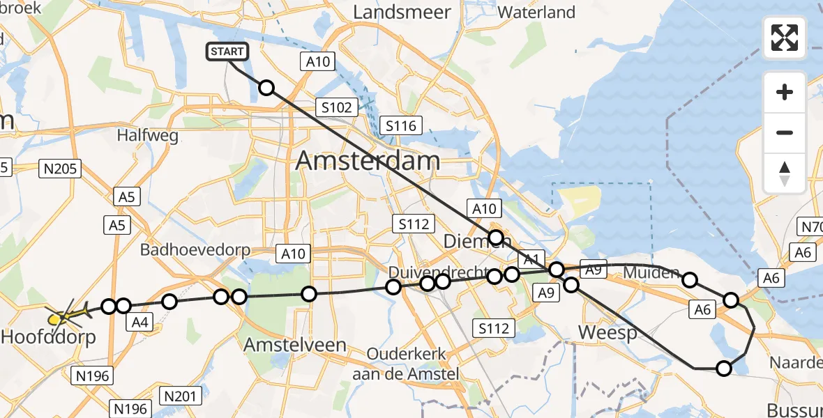 Routekaart van de vlucht: Lifeliner 1 naar Hoofddorp, Maltaweg