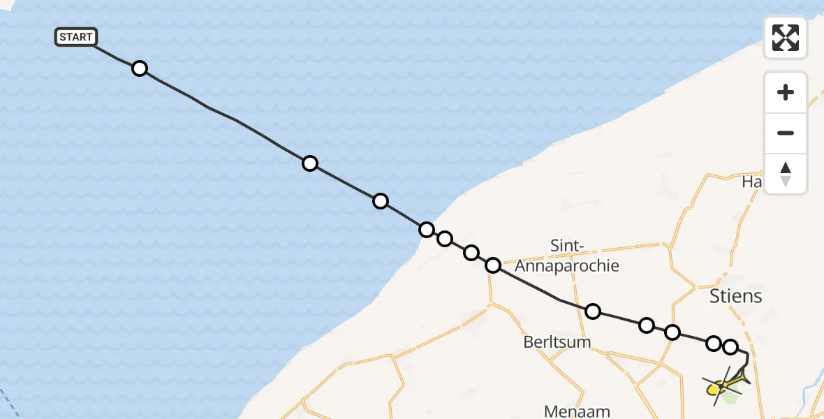 Routekaart van de vlucht: Ambulanceheli naar Vliegbasis Leeuwarden, Buitengebied Noordwest